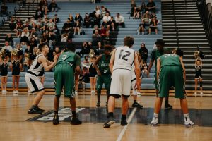 Basketball players on court