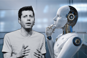 Image showing OpenAI CEO Sam Altman speaking, paired with a futuristic humanoid robot in a thoughtful pose, symbolizing artificial intelligence and AGI development. OpenAI CEO Sam Altman 'confident' AI firm 'knows how to build AGI'