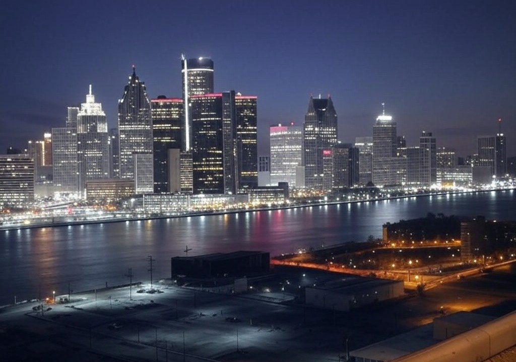 AI powered image to depict Detroit, Michigan at night / Michigan regulator moves to shut down MyBookie