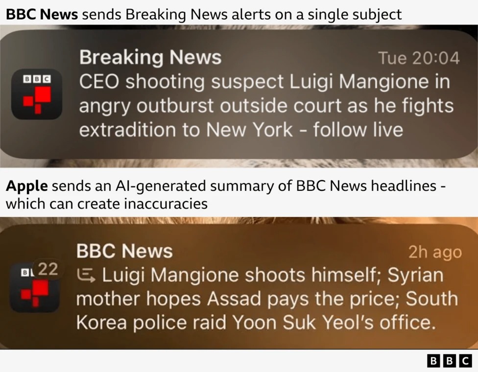 a screenshot showing one of the erroneous news summaries