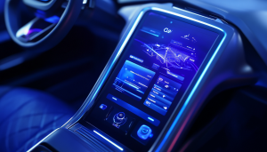 AI image to represent in-car infotainment system / Subaru security flaws exposed as hackers able to take control of car remotely.