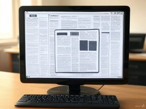 a computer screen with a newspaper on it