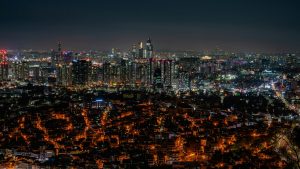 Seoul, South Korea skyline at night. Skyscrapers are lit up