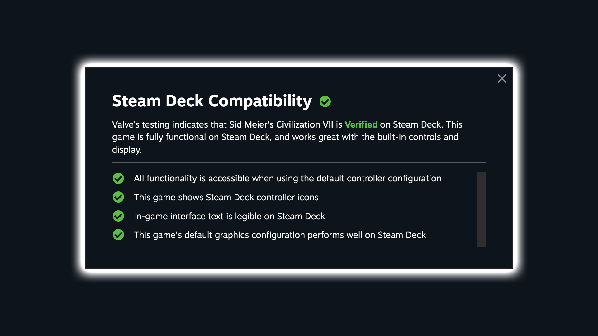 steam deck verified badge from valve for civilization vii