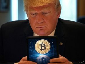 AI image to depict President Donald Trump's crypto interests / House Dems want probe into Trump's crypto projects.