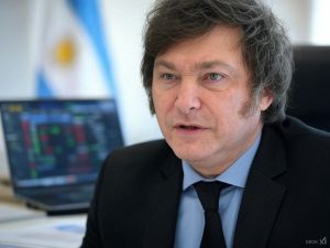 AI image to represent Argentina's President Javier Milei / Milei hit with impeachment calls over promotion of crypto token.