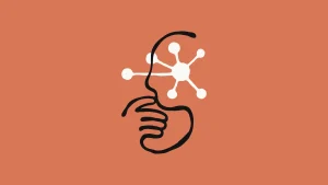 Orange background with an outline and line pencil image of a person turned outwards.