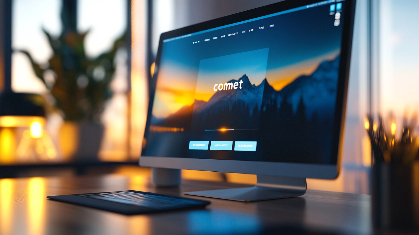 Perplexity Comet browser logo glowing against a cosmic background, teasing agentic AI future