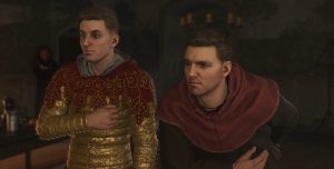 Hans Capon and Henry in Kingdom Come Deliverance 2 bowing in a castle room 