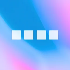 Pink and blue swirly background with four small squares lined up horizontally in the center.