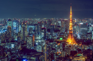 Tokyo city at night, located in Japan