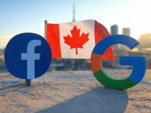 AI image to represent Meta's Facebook and Google in Canada / Canada's regulator to impose fee on Google for online news content.