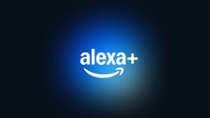 Amazon Alexa+ logo glowing against a dark background.