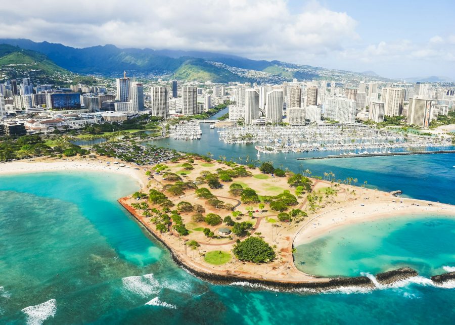 An aerial view of Honolulu city in Hawaii