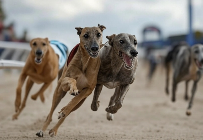 AI generated image of racing greyhounds