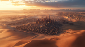 AI image to depict Saudi Arabia's The Line development / Construction work begins on the first phase of The Line, Saudi Arabia's insanely futuristic desert megacity.