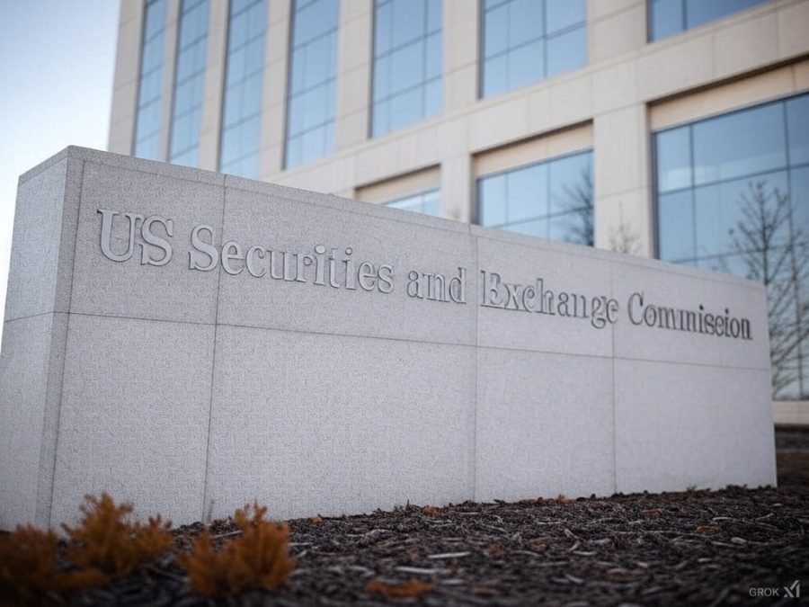 Building in the background with a sign outside saying US SEC
