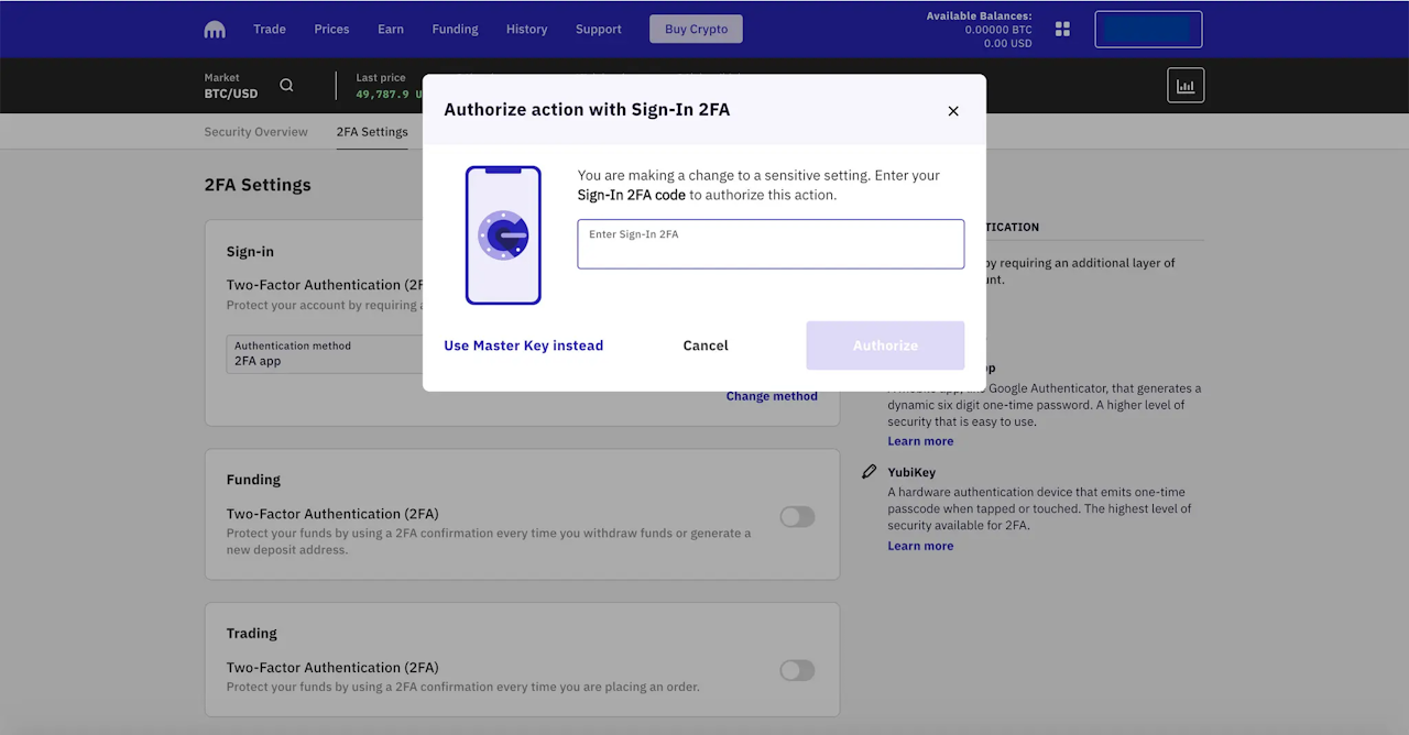 Setting 2FA security on Kraken account.