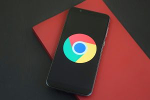 Google chrome on smartphone device with red slab in the background