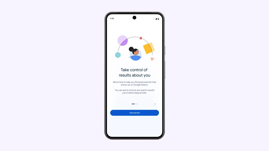 Light pink background with phone in the center and Google on the phone screen.