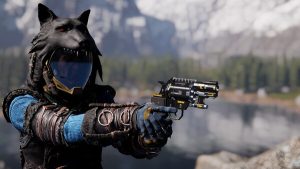Main character from Icarus armed with a revolver