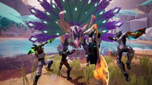 Party hunting down a Behemoth in Dauntless