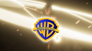 warner bros games logo over screenshot of wonder woman game