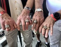 Close-up of hands with the 49ers Super Bowl rings.
