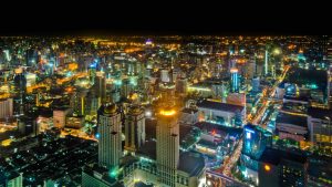 Bangkok cityscape at night.