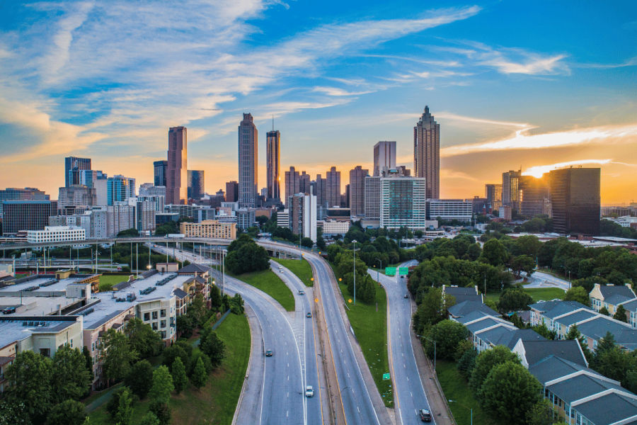 Georgia lawmaker revives push to legalize online sports betting for voters. Image of Georgia, US, skyline.