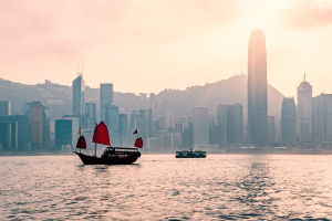 Hong Kong considers legal NBA betting, but critics warn of risks. Image of Hong Kong skyline on the river