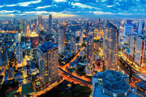 Thailand names four casino complex locations amid protests. Cityscape of Bangkok