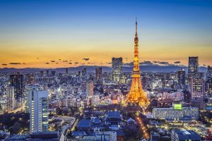 Tokyo Japan City Skyline at sunset.