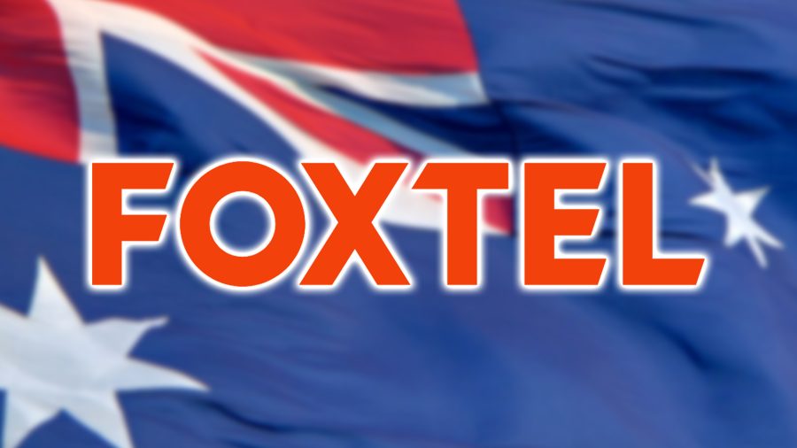 foxtel logo over australian flag