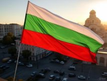 AI image to represent a Bulgarian flag against a Sofia skyline / Bulgarian lottery scandal creates political uproar.