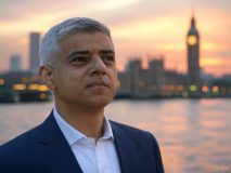 AI image of London Mayor Sadiq Khan, with the London skyline in the background / Sadiq Khan has bee accused of backtracking on his pledge to ban gambling ads on the London Underground network.
