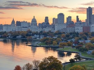 AI depiction of a Rhode Island skyline in the sun / Rhode Island lawmakers want to smash the sports betting monopoly in the state and open up the market to several providers.