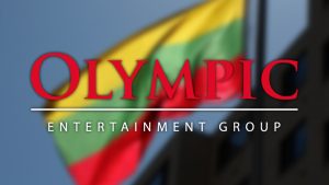 olympic logo over lithuanian flag