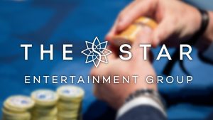 star entertainment logo with poker being played in blur on background