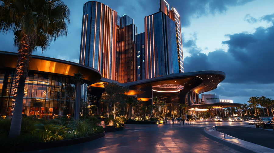AI image to represent an Australian casino complex at night / Troubled Australian firm Star Casino receives $250 million offer from US giant, Bally's.