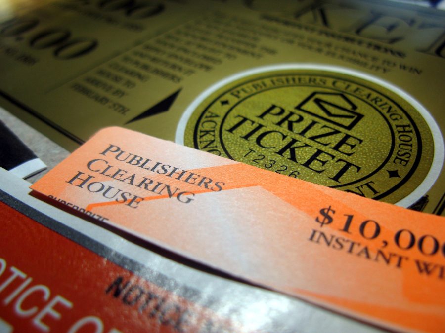 Publishers Clearing House ticket laid down on a surface.