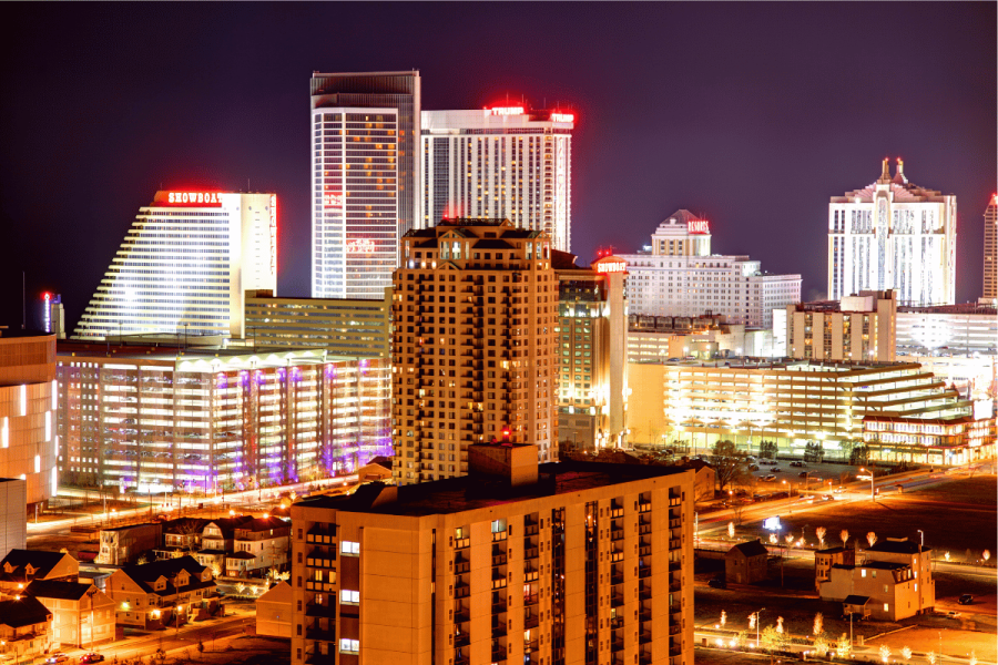 Atlantic City casinos' profits plunge in 2024 as more players turn to online gambling. Cityscape of Atlantic City's casinos