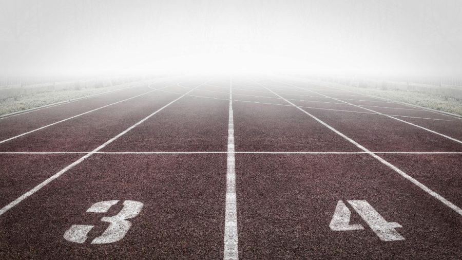 A running track with a low hanging fog