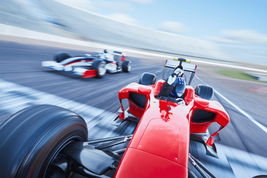 Formula One plans to launch engaging, data-driven betting product. Red car racing in Formula One-type tournament