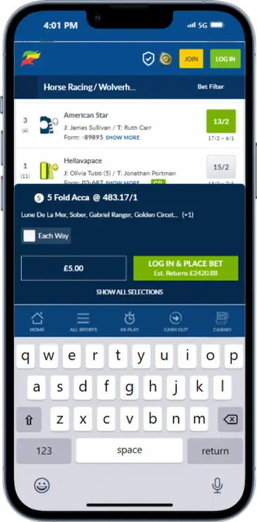 horseracing £5 accumulator bet calculation