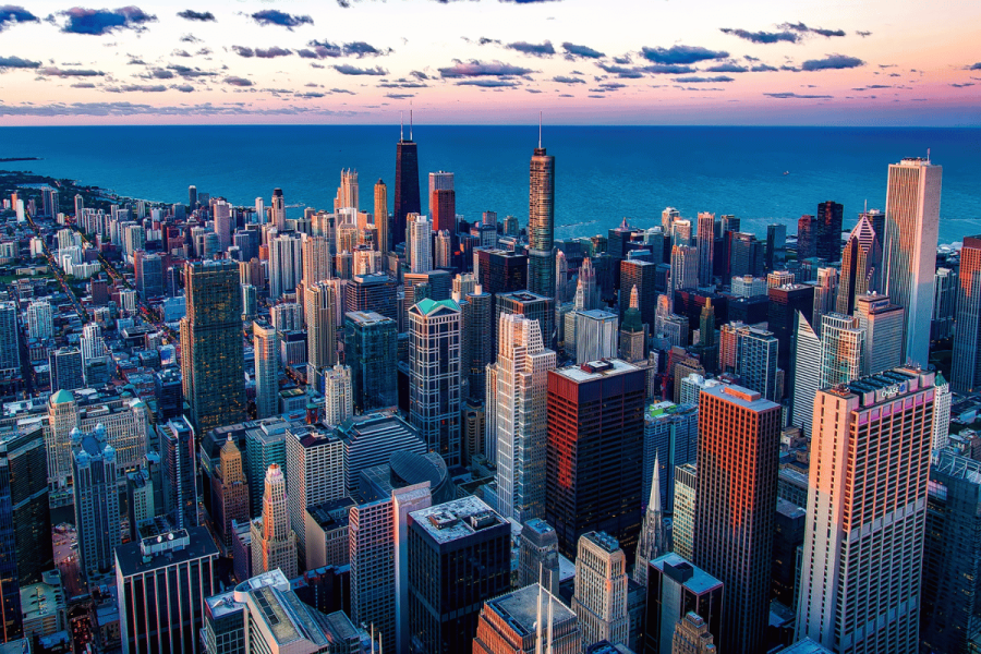 Illinois ramps up pressure on Kalshi and others over sports betting markets. Cityscape of Illinois