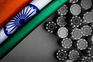India's Supreme Court hears law case that could change Maharashtra Casinos Act. Indian orange, white, blue, and green flag next to black and white image of casino chips.