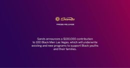 Sands logo in gold font on a purple background announcing charity donation