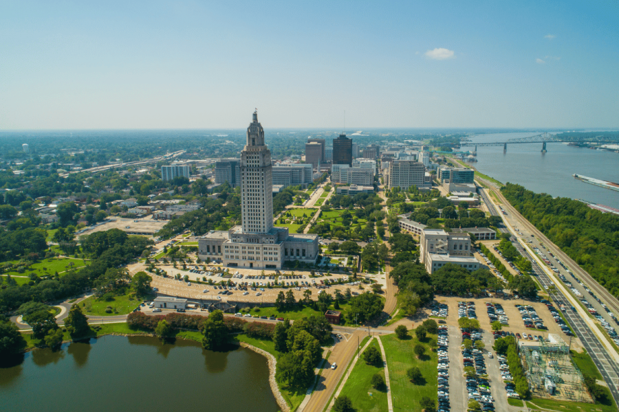 Louisiana lawmakers advance bill to double online sports betting tax rate. Cityscape of Louisiana