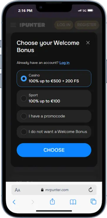 Choose Your MrPunter Welcome Bonus
